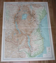 1922 Antique Map Of Tanganyika Tanzania Lake Victoria Kilimanjaro Kenya Rhodesia - £25.36 GBP
