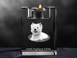 West Highland White Terrier, crystal candlestick with dog, souvenir, decoration, - £44.99 GBP