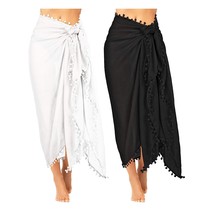 2 Pieces Sarong Cover Ups For Women Beach Swimsuit Long Batik Chiffon Wrap With  - £23.78 GBP