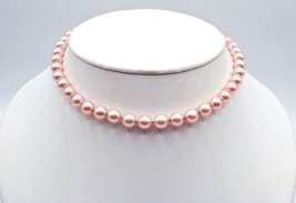 Pink Faux Pearl Necklace Choker Gold Tone Box Clasp Fashion Jewelry Satin 14-15&quot; - £13.84 GBP