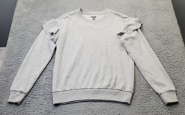 Aerie Sweatshirt Women XS Gray Cotton Long Sleeve Crew Neck Ruffle Trim Pullover - £15.64 GBP