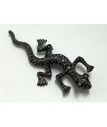 Retro Gecko Lizard Gunmetal Tone Gray Rhinestone Pin Brooch 3” - £7.83 GBP