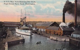 USS New York Entering Dry Dock Tacoma WA Puget Sound Navy Yard Postcard E21 - $11.87