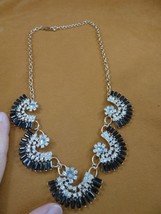 (vn-17) vintage black + white moon gold tone chain necklace costume jewe... - £39.46 GBP