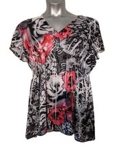 Unity Floral Knit Black/White/Pink Sublimination Embellishment Top Plus ... - £11.35 GBP