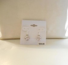 Department Store 7/8&quot; Silver Tone Simulated Diamond Dangle Drop Earrings... - £11.50 GBP