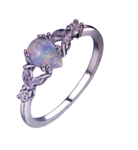 925 Sterling S. Ring with 1/2ctw. Natural Rainbow Opal with 6-.03 Zircons Sz 8.5 - £21.79 GBP