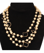Faux Pearl and Brass Swirl Necklace 60 Inches Long - $73.50 MXN