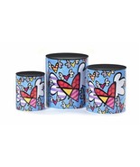 Romero Britto Nested Canisters Metal Set of 3 Flying Hearts Retired Coll... - £30.75 GBP