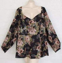 NWT Torrid 4X Black Floral Skulls Peplum Sweetheart Neckline Whimsygoth Top - £22.42 GBP