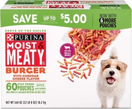 Purina Moist and Meaty Burger Cheddar Cheese Flavor Wet Dog Food, 216 oz Pouch. - $49.49