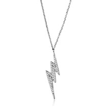 Thunder Lightning Bolt Simulated Diamond Pendant Rhodium Plated Necklace 16+3&quot; - £64.22 GBP