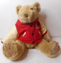 Hometown Products Brown Plush Teddy Bear 11&quot; Red Varsity Letter D Jacket - £15.94 GBP