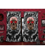 Silver Red Skull Curtains, Goth Glam Decor Window Drapes, Sheer and Blac... - £130.70 GBP
