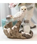 Snow White Owlet Owl On Snowy Branch Glass Salt Pepper Shakers Holder Fi... - €23,19 EUR