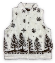 Vtg Cobblestone Canyon Fleece Vest Women Made in USA White Brown Pine Tr... - £18.69 GBP