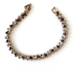 Vintage Tennis Bracelet Purple and White /Colorless Rhinestones &amp; Gold T... - £11.09 GBP