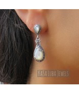 Mother of Pearl Marcasite Earrings: Sterling Silver Drop Earrings - $1,266.10 MXN