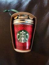 2016 Starbucks Christmas Ceramic Cup Holiday Ornament Buffalo Plaid Metallic Lid - $24.65