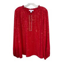 Liz Claiborne Red Blouse – Gold Floral Print, Rhinestone Trim – Size XL ... - $18.00
