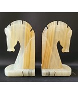 VTG Knight Trojan Horse Head Large Carved Onyx Marble Stone Bookend Set ... - $81.36 CAD