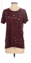 IRO Womens Distressed Linen Short Sleeve T-Shirt Burgundy Size XS - $19.79