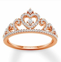 0.40 CT Round Cut Moissanite Heart Crown Band Promise Ring 14K Rose Gold Plated - £72.48 GBP
