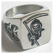 Grim Reaper Sickle Stainless Steel Ring size12 Silver Metal S-510 Skull Face New - £6.05 GBP