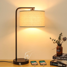 Side Table Lamp with Dual USB Ports, Dimmable Bedside Lamp Modern Nightstand Lam - £75.17 GBP