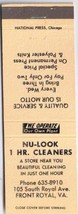 Matchbook Cover Nu Look 1 Hour Cleaners Front Royal Virginia Beige - £0.57 GBP