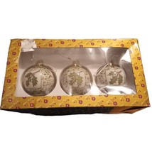 Dillard&#39;s Trimmings 3 Boxed Glass Christmas Tree Ornaments Green Holly Berries - £17.15 GBP