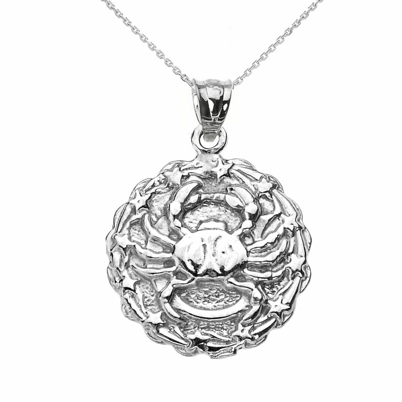 Primary image for 925 Sterling Silver Cancer July Zodiac Sign Pendant Necklace 16" 18" 20" 22"