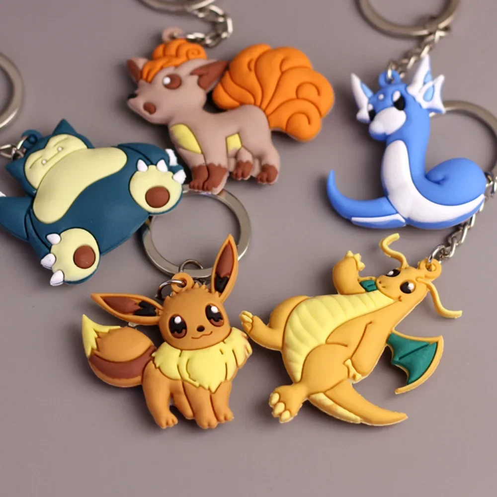 Pokemon Keychain Eevee Charizard Snorlax Anime Figures Pendant Keyring Bag - £8.68 GBP
