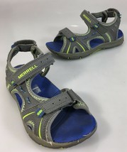 Merrell Youth 13 Panther Gray Leather Green Sports Sandals - $25.97
