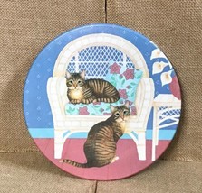 Vintage Mebel Italy Melamine Tabby Cats Round Trivet Grandmacore Cottagecore - £7.84 GBP