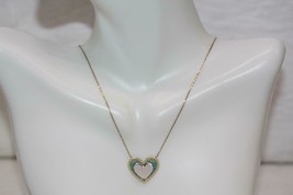 Vintage 18K Yellow &amp; White Gold Blue Enamel Heart Pendant Chain Necklace 16&quot; - £257.87 GBP