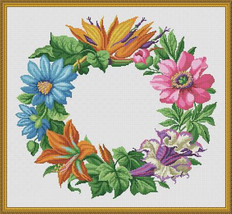 Berlin Woolwork Antique Multifloral Wreath 3 Counted Cross Stitch Pattern PDF - $10.00
