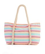 No Boundaries Beach Tote Multi Stripe Rope Tote Orange Blue Green NEW - £11.82 GBP