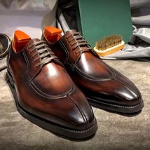 New Handmade Men&#39;s Shoes Brown Leather Derby Lace up Dress Formal Boots - $128.69+