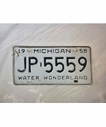 Michigan License Plate 1958 Water Wonderland JP 5559 Vintage Black White - $225.61 MXN