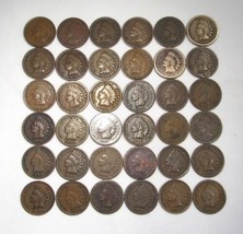 Vintage Indian Cent Collection 36 Different Dates 1859-1909 AN635 - £108.39 GBP