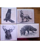 LOT SET 4 MOUNTED RUBBER STAMPS-FOREST ANIMALS - €19,55 EUR