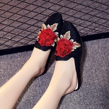 Handmade 3D Flowers Embroidery Women Pointed Toe Cotton Slippers Vintage Ladies  - £22.76 GBP