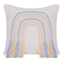 20&quot; X 20&quot; Blue and Off White Braided Cotton Zippered Pillow With Fringe - £63.53 GBP