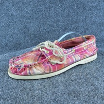 SPERRY Plaid Women Boat Shoe Pink Fabric Lace Up Size 8.5 Medium - £21.71 GBP
