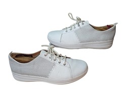FitFlop F-Sporty Scoop-Cut Perf Leather Urban White Sneaker Women&#39;s Sz 7.5 - £21.39 GBP