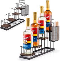 Coffee Syrup Rack Organizer, With Rustic Wood Holder Coffee Station Bar - $41.92