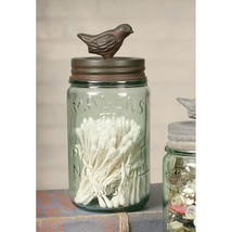 Pint Mason Jar With Songbird Lid - Green/Rust - Farmhouse Rustic Country - £24.66 GBP