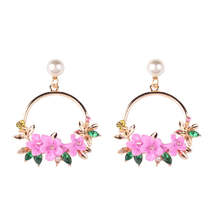 Pearl &amp; Cubic Zirconia Pink Floral Cluster Hoop Drop Earrings - £10.96 GBP