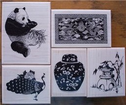 5 NEW MOUNTED RUBBER STAMPS-ASIAN THEME, PANDA - £23.59 GBP